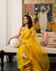 Genda Silk Organza Saree - yellow color saree USA