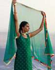 Georgette Green Printed Tunic with Lace