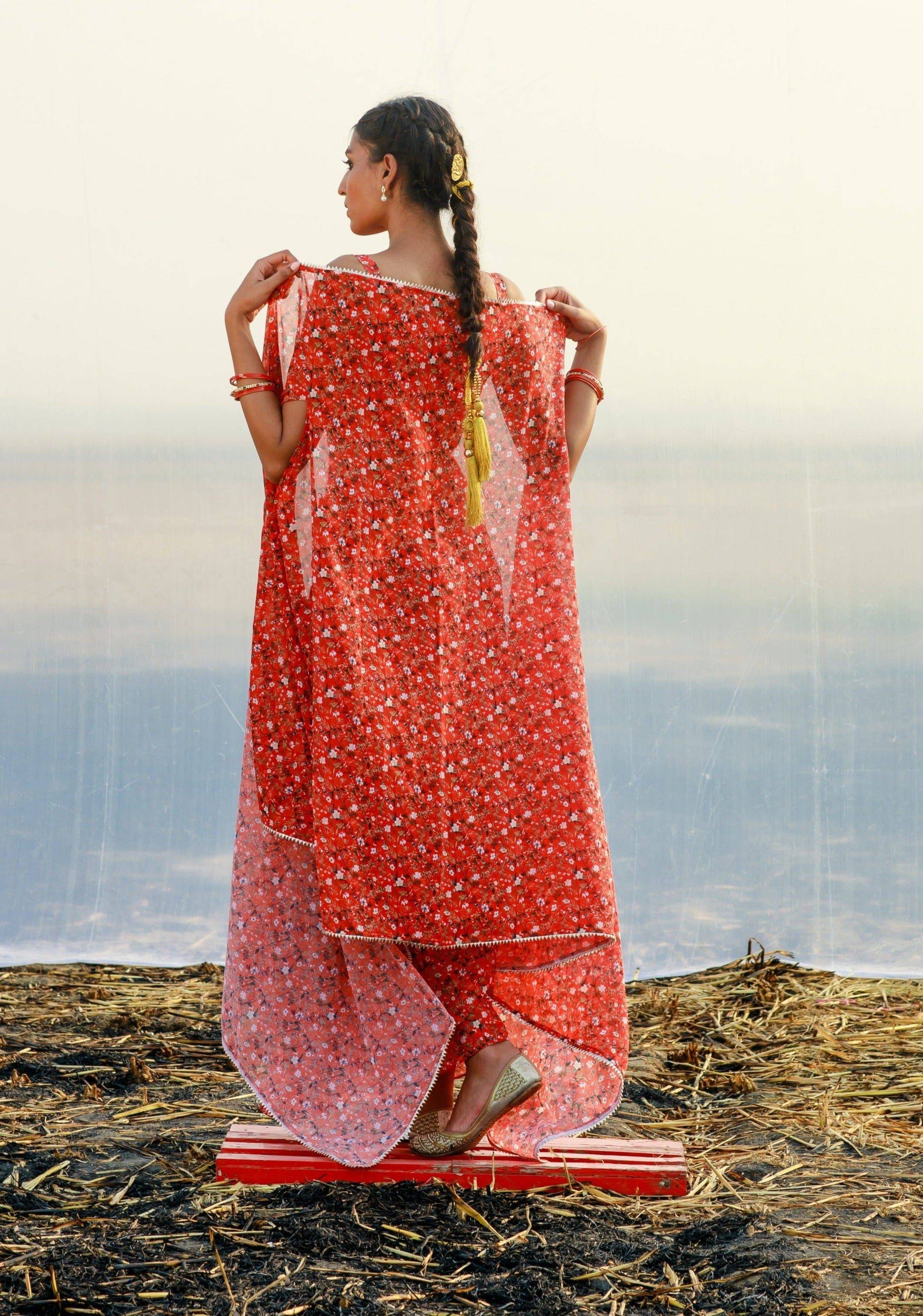 Georgette Printed Draped Dhoti Set - georgette dress