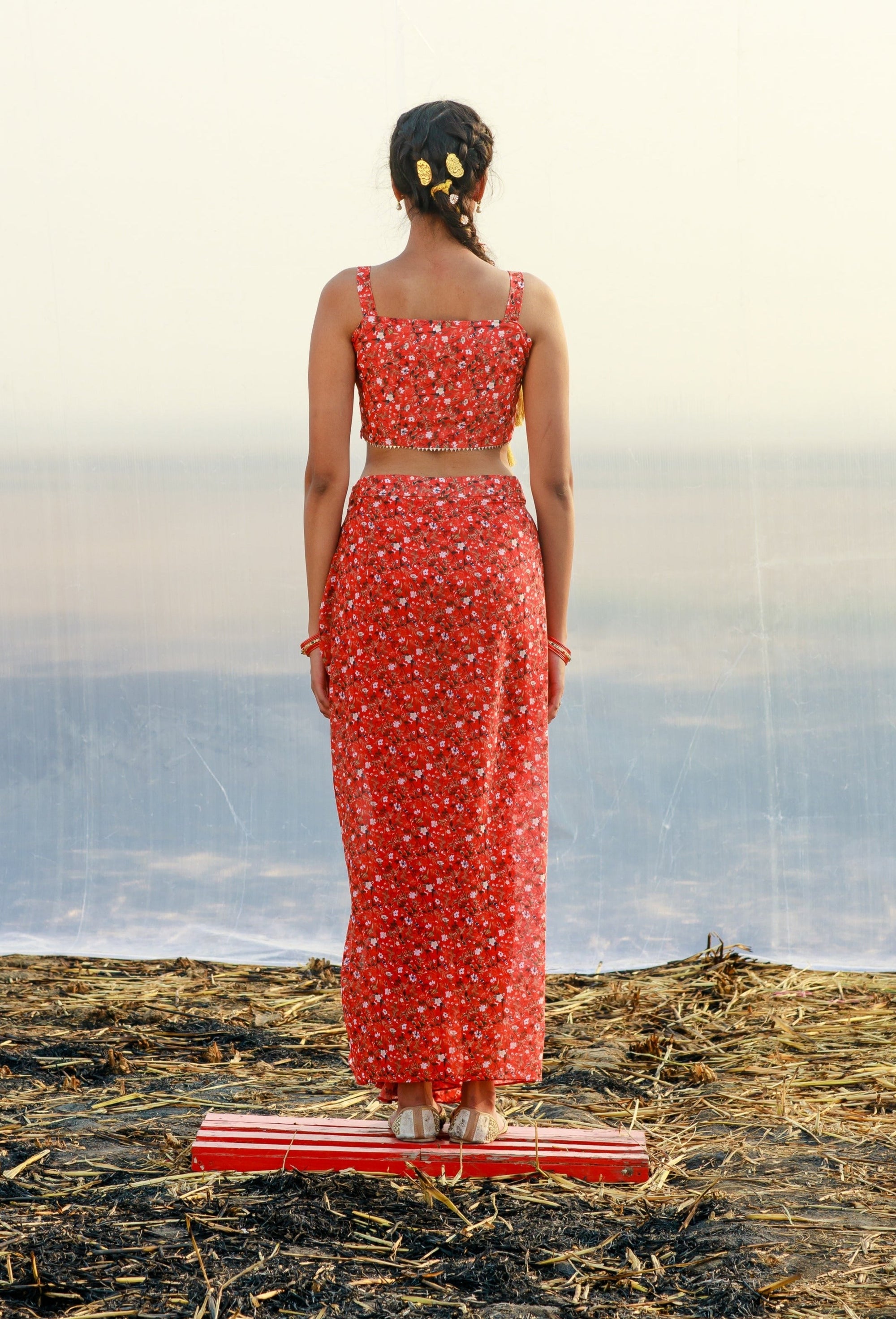 Georgette Printed Draped Dhoti Set - georgette dress