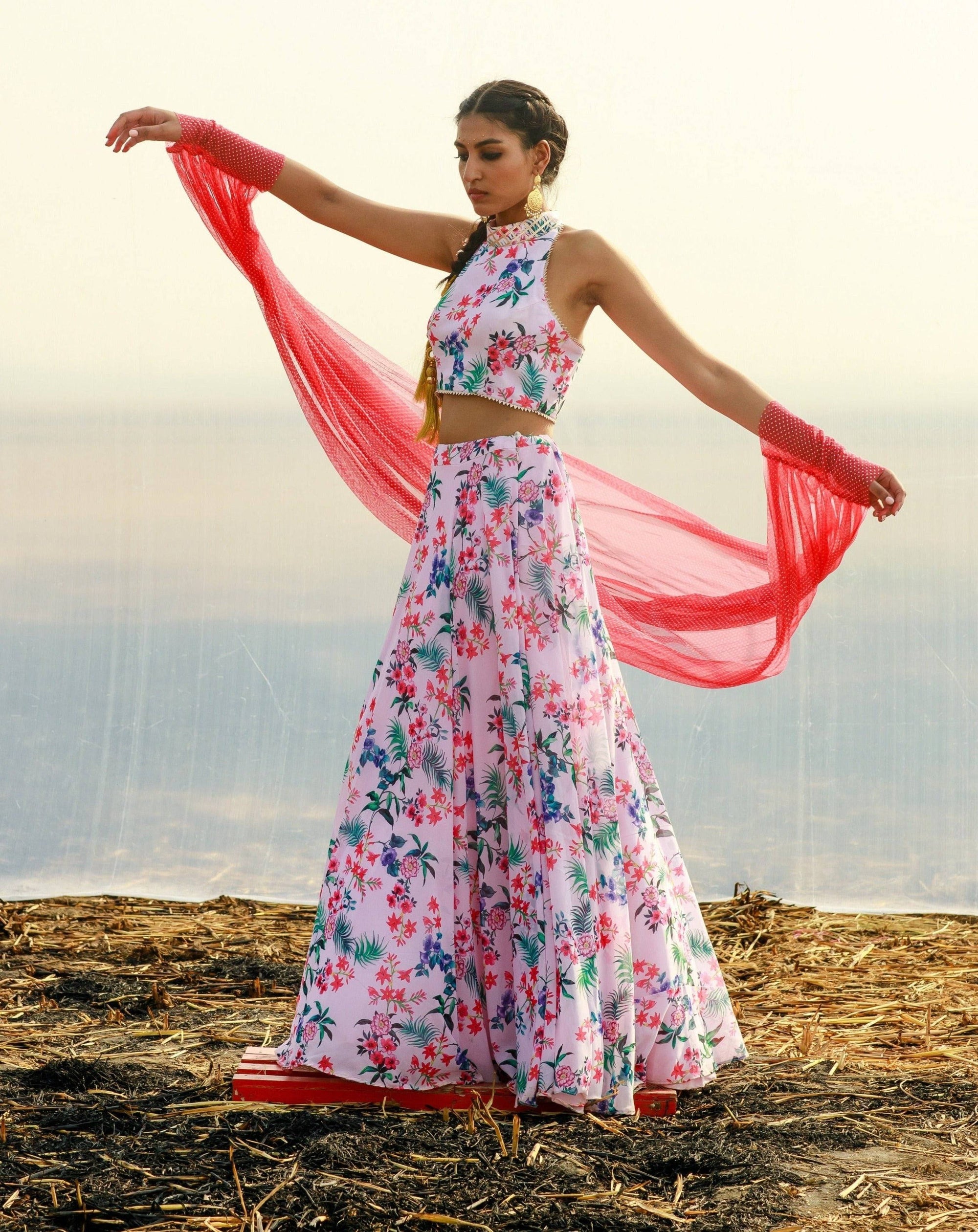 Georgette Printed Lehenga Set - georgette lehenga