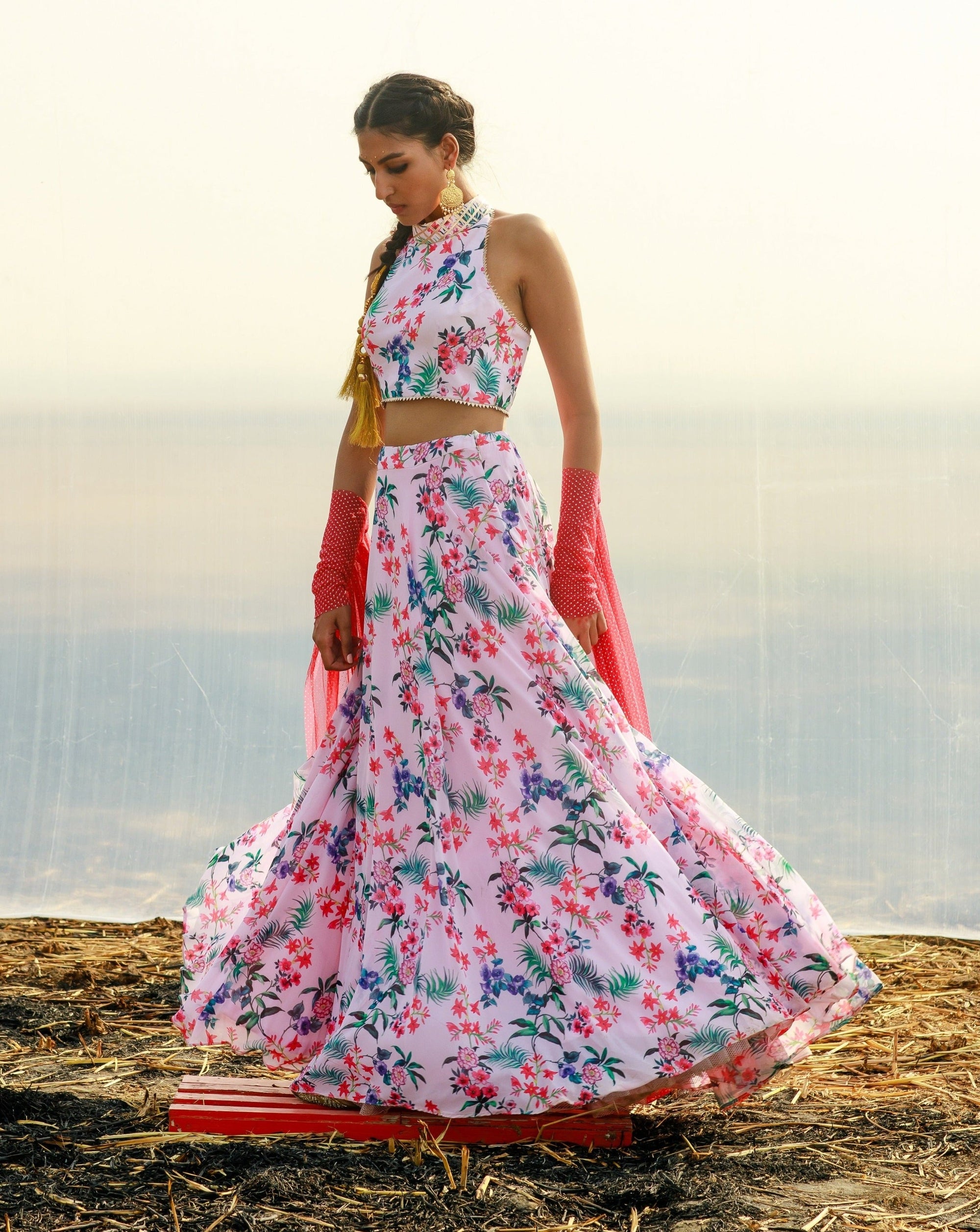 Georgette Printed Lehenga Set - georgette lehenga