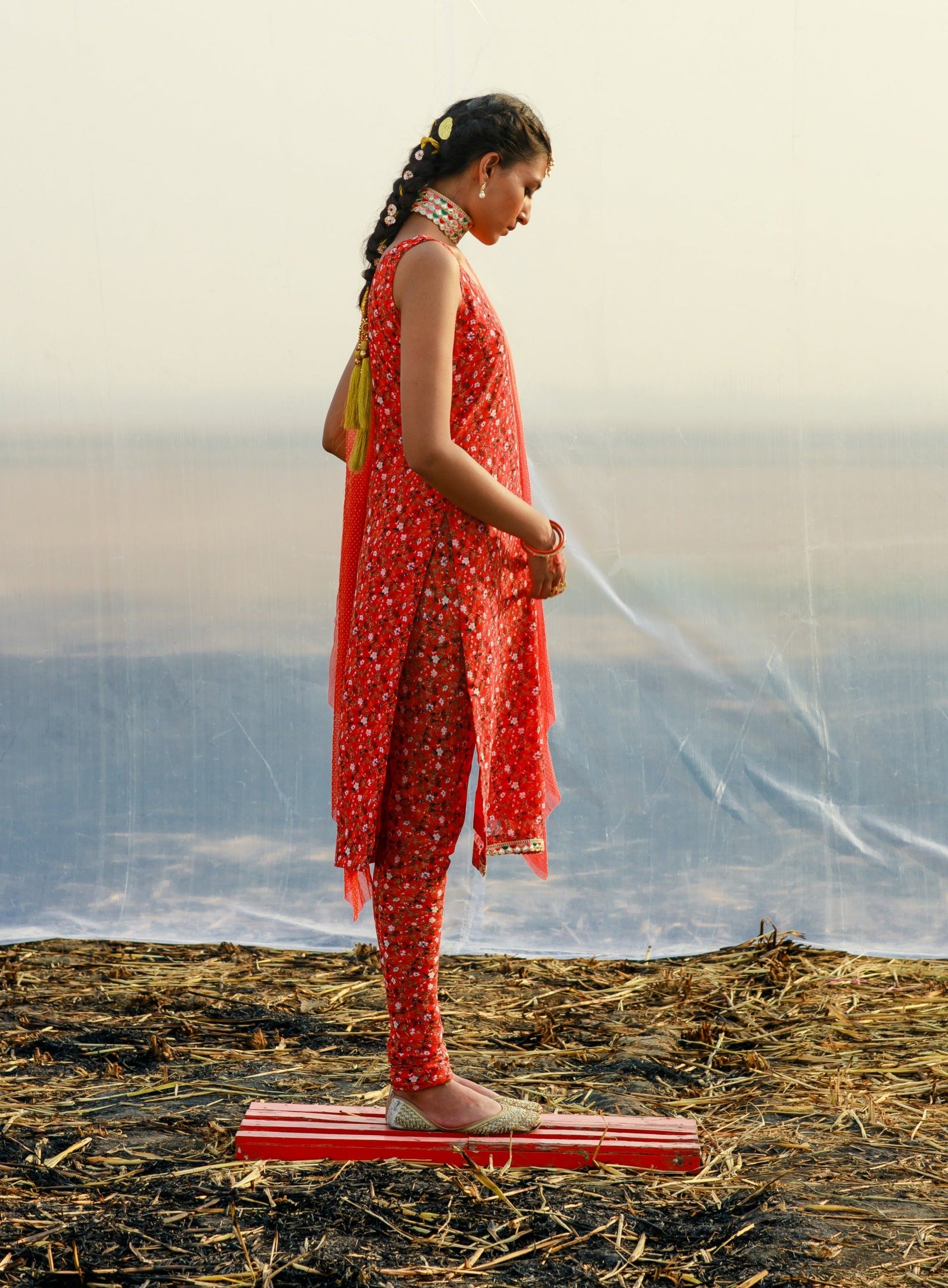 Georgette Printed Tunic With Matching churidar - indian wear for women