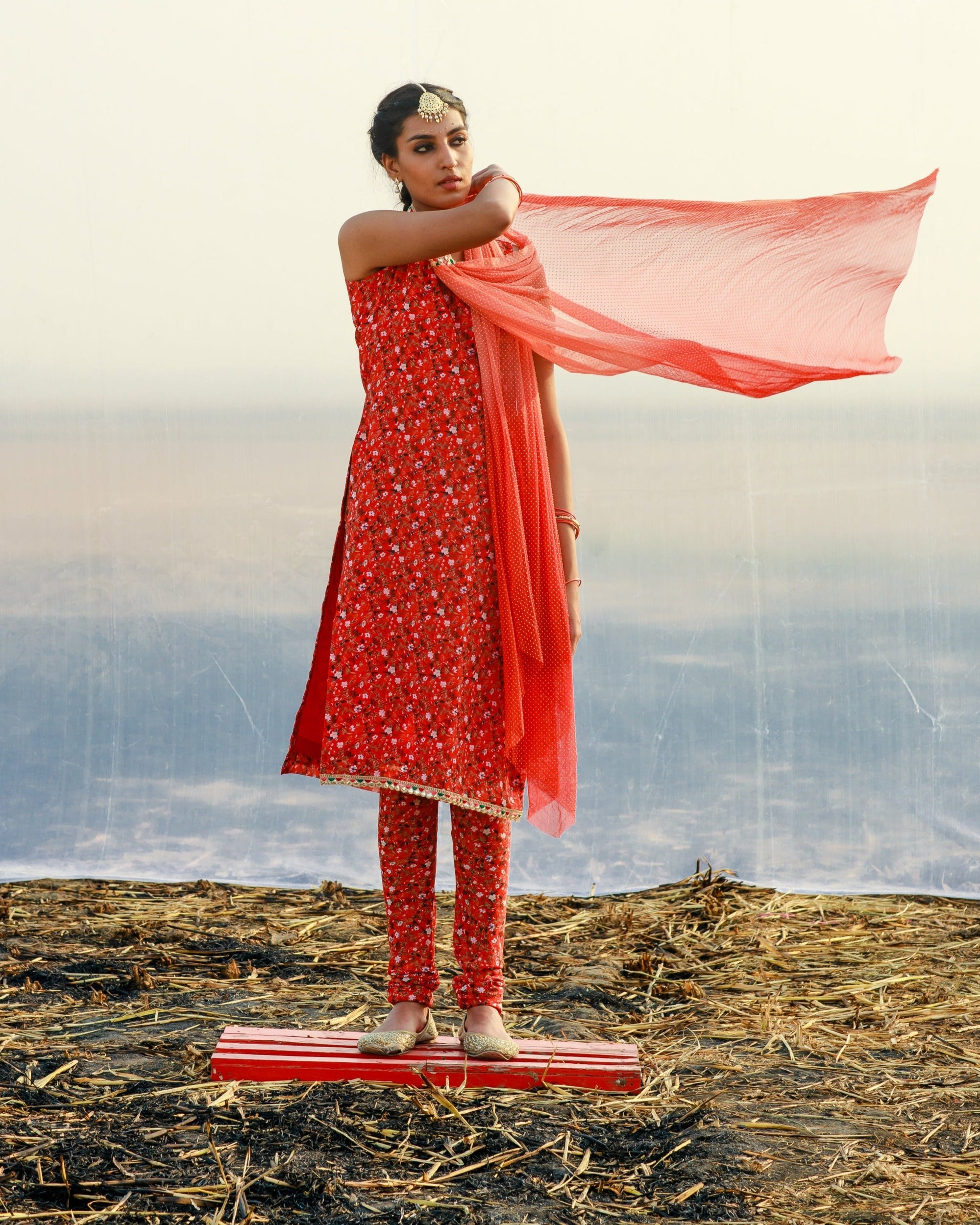 Georgette Printed Tunic With Matching churidar - indian wear for women