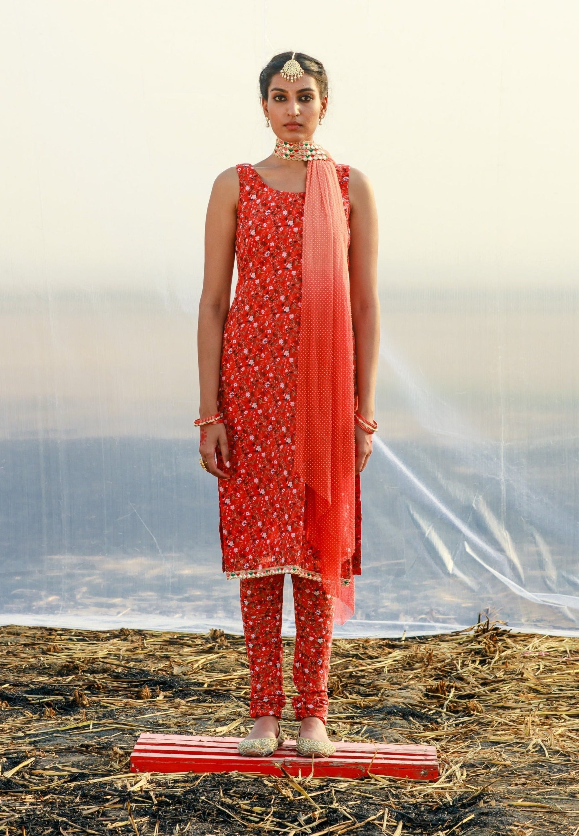 Georgette Printed Tunic With Matching churidar - indian wear for women