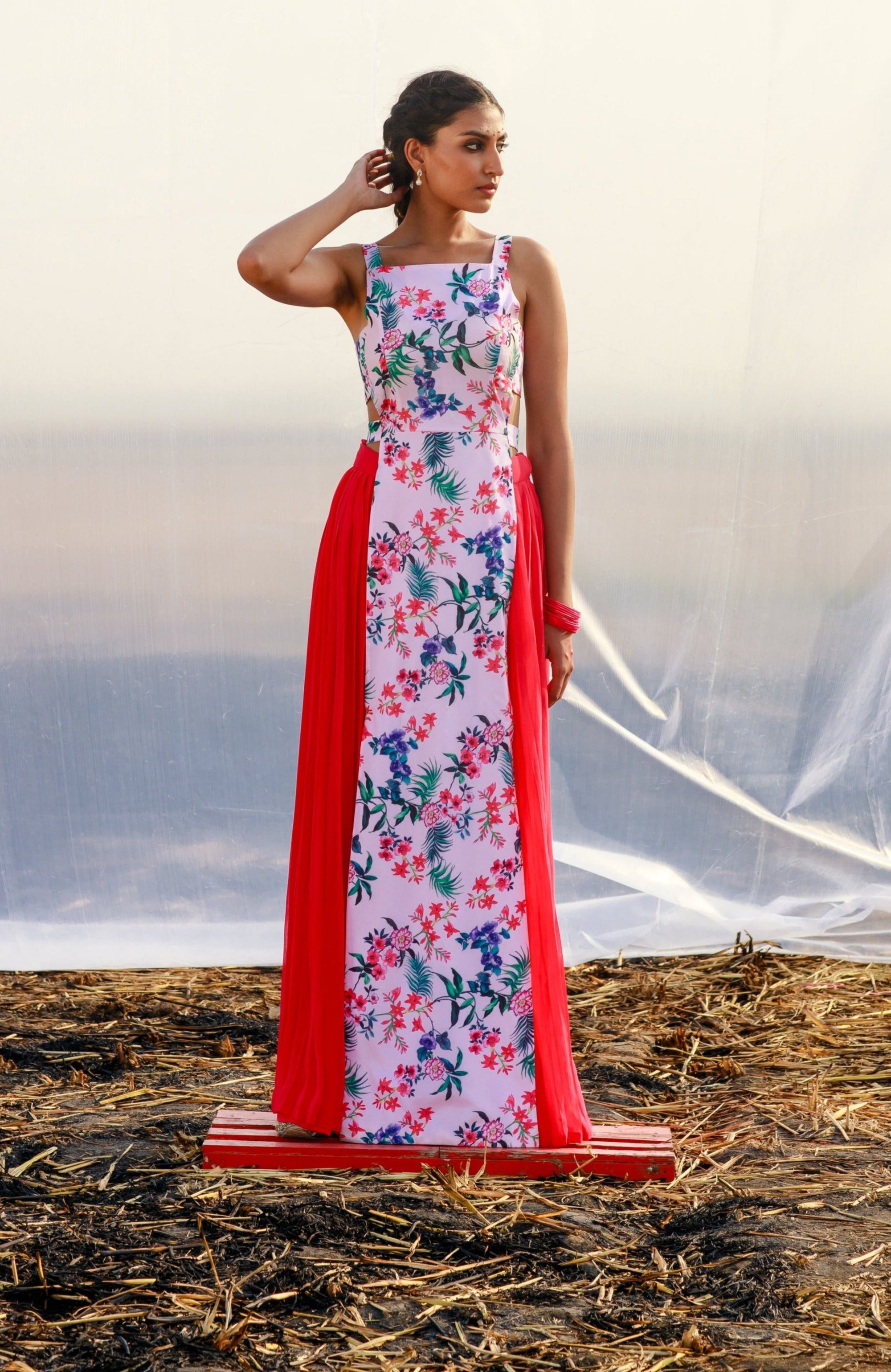 Georgette Printed Tunic With Skirt - indian attire for ladies