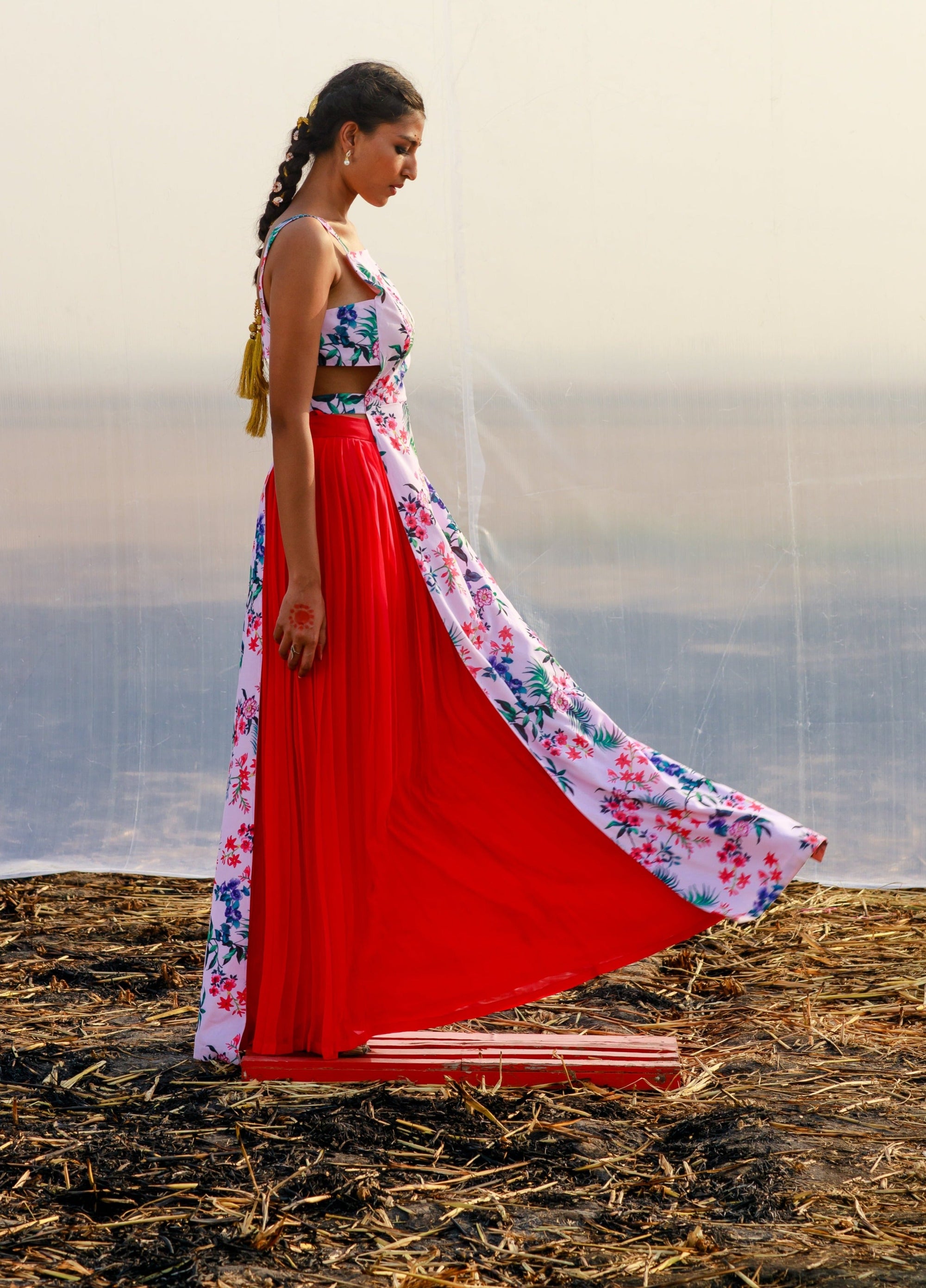 Georgette Printed Tunic With Skirt - indian attire for ladies