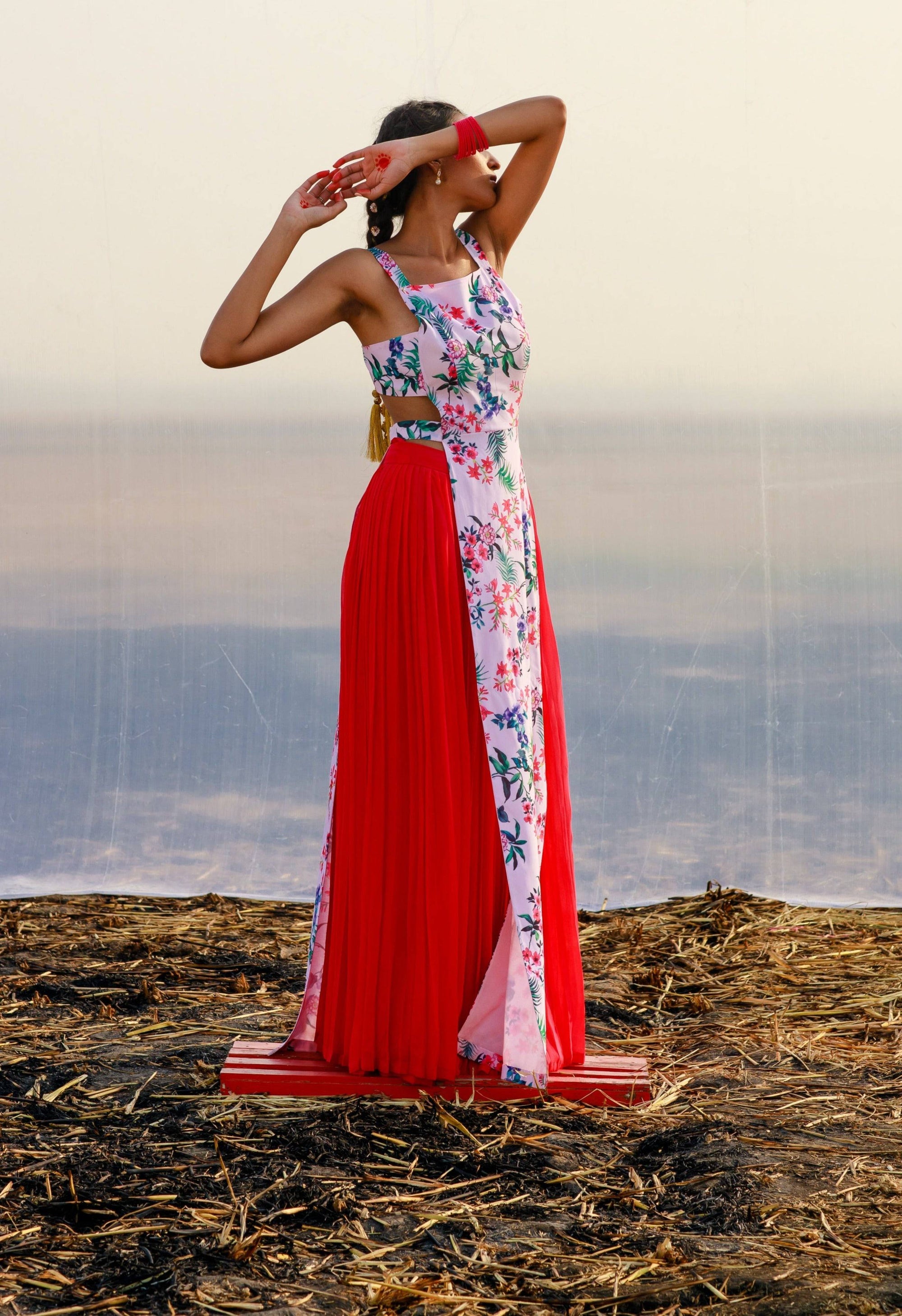 Georgette Printed Tunic With Skirt - indian attire for ladies