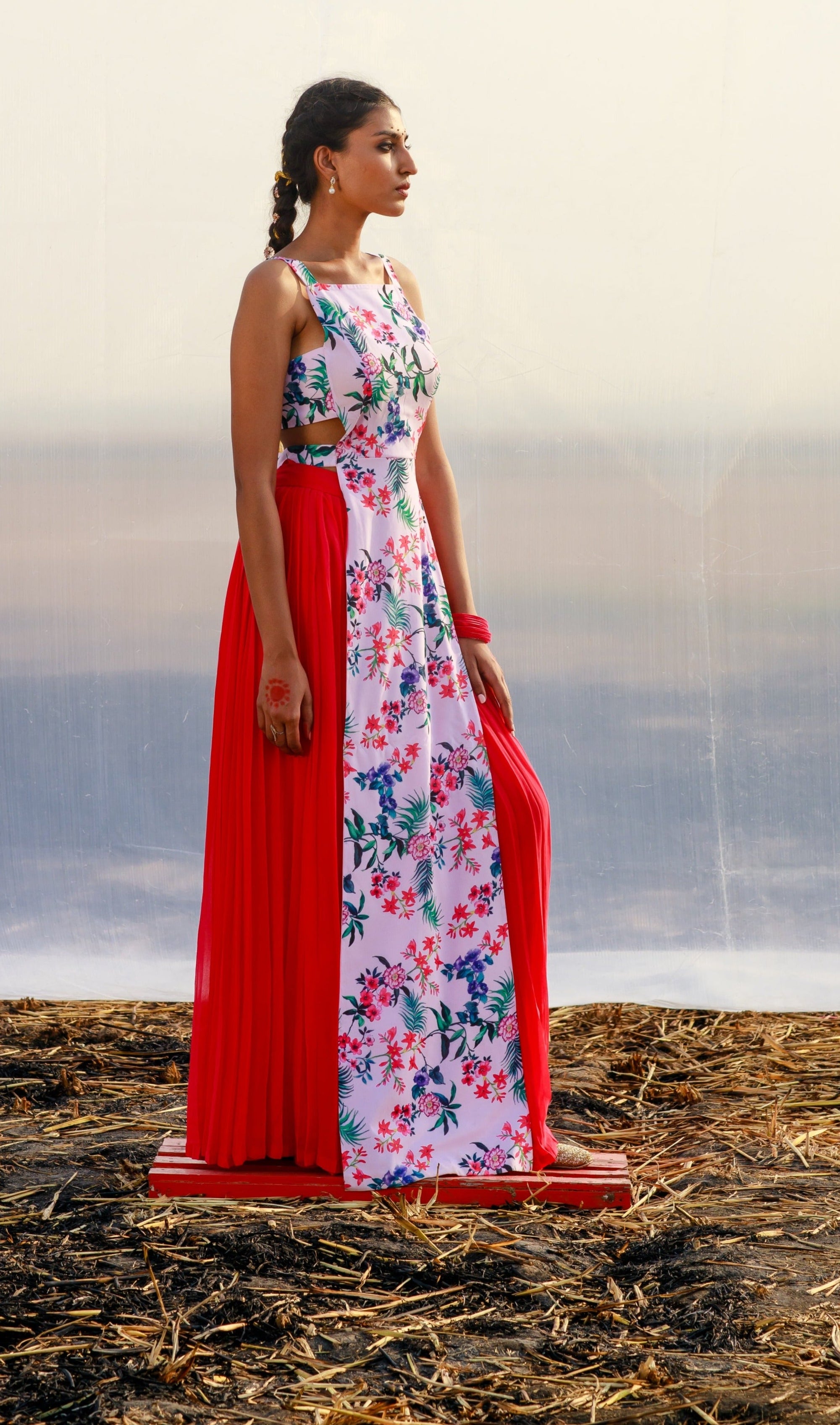 Georgette Printed Tunic With Skirt - indian attire for ladies