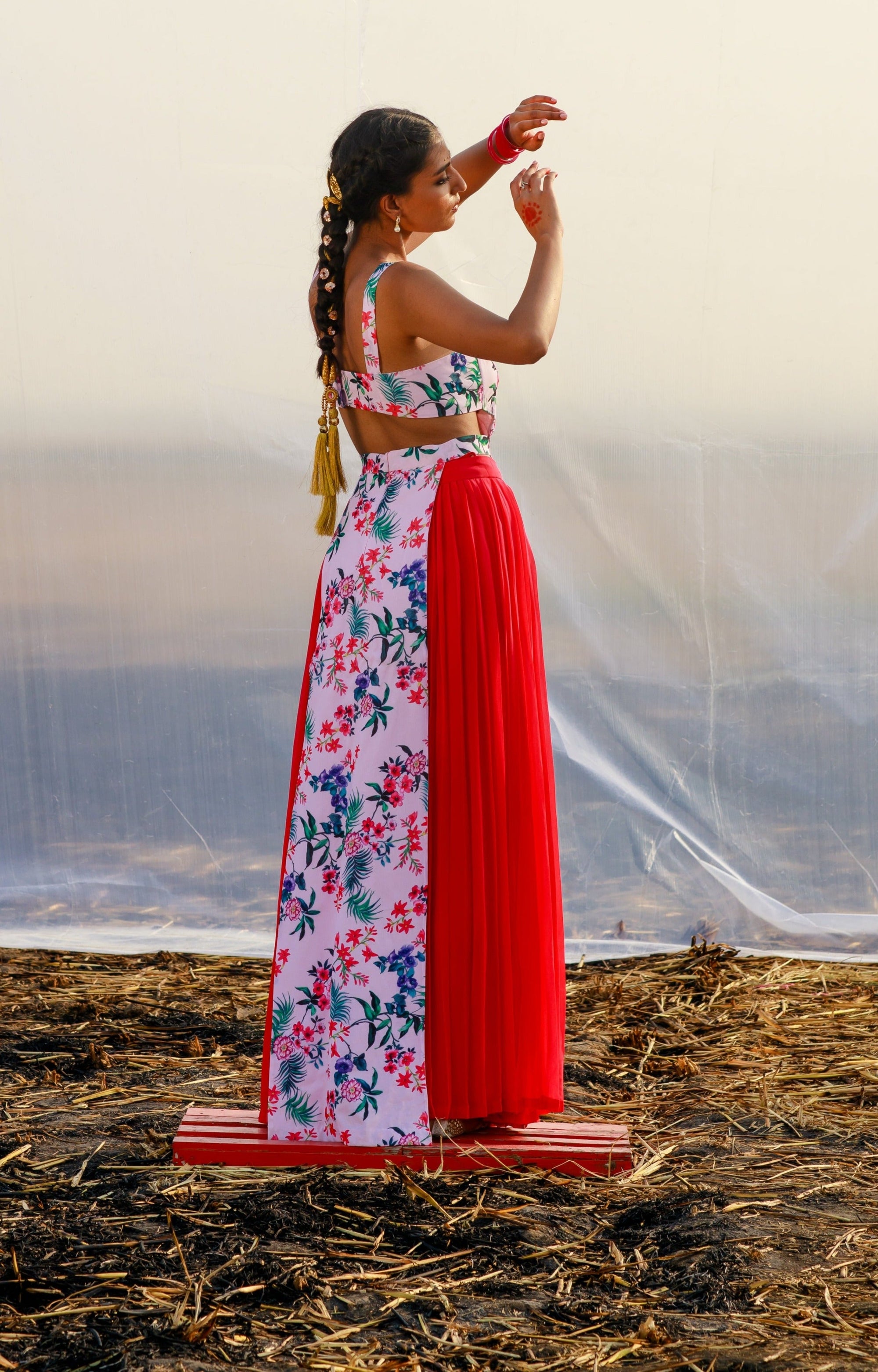 Georgette Printed Tunic With Skirt - indian attire for ladies