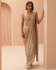 Gold Flake Pleated Saree - saree