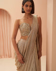 Gold Flake Pleated Saree - saree