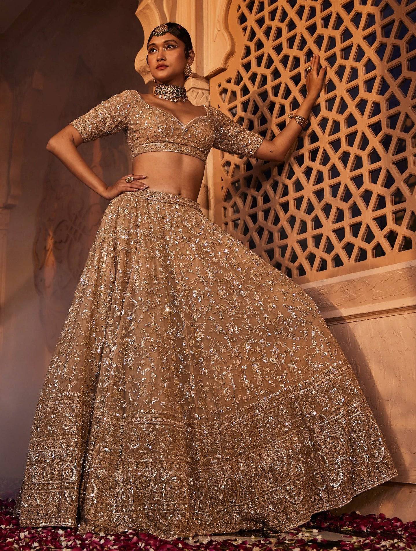 Gold Organza Lehenga - lehenga dress
