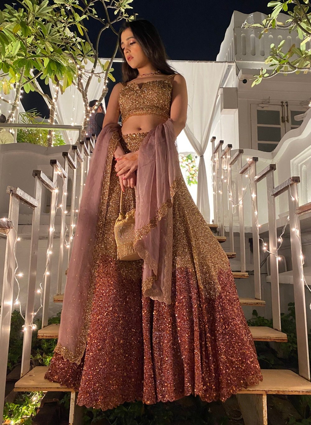 Gold Sequin Lehenga - designer lehenga