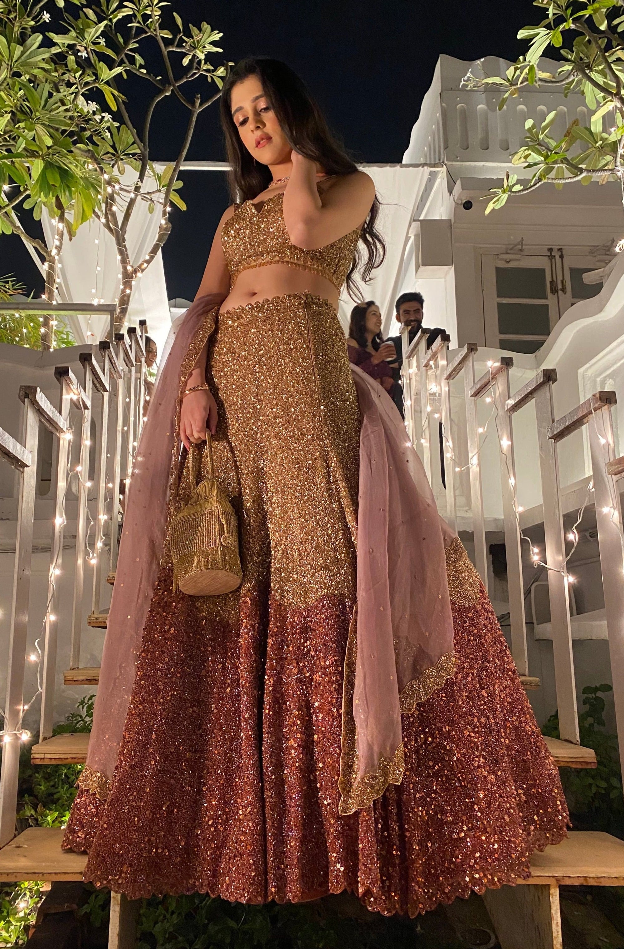 Gold Sequin Lehenga - designer lehenga