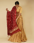 Golden Lehenga and Blouse with Maroon Dupatta - golden lehenga choli
