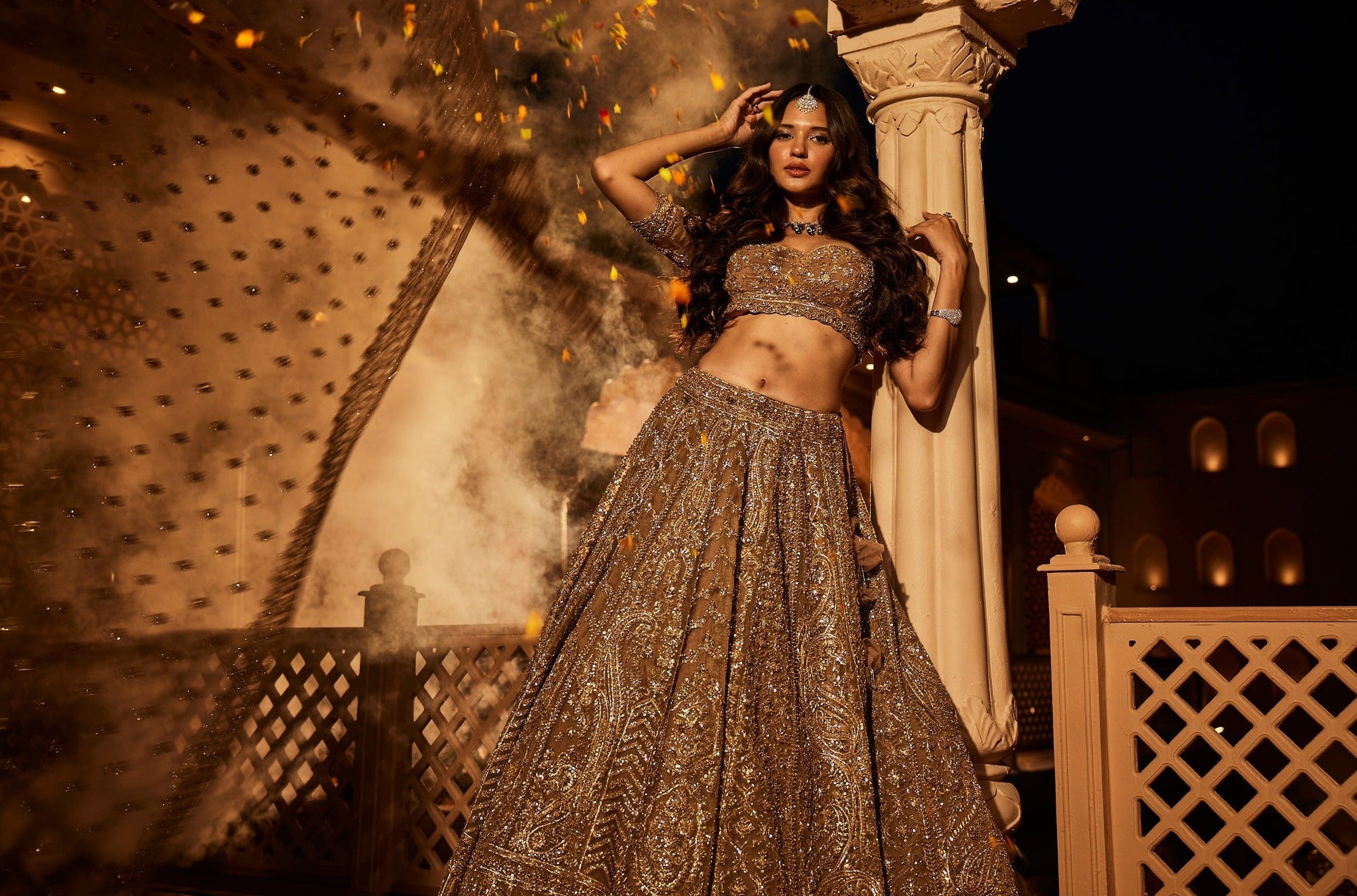 Golden Paisley Embroidered Lehenga - indian bridal lehenga