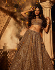 Golden Paisley Embroidered Lehenga - indian bridal lehenga