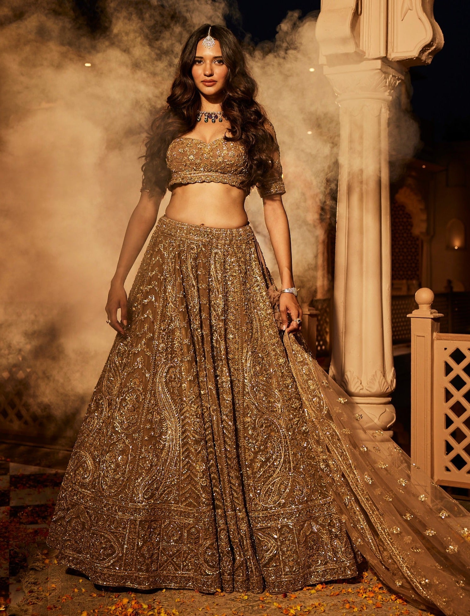 Golden Paisley Embroidered Lehenga - indian bridal lehenga