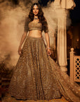 Golden Paisley Embroidered Lehenga - indian bridal lehenga