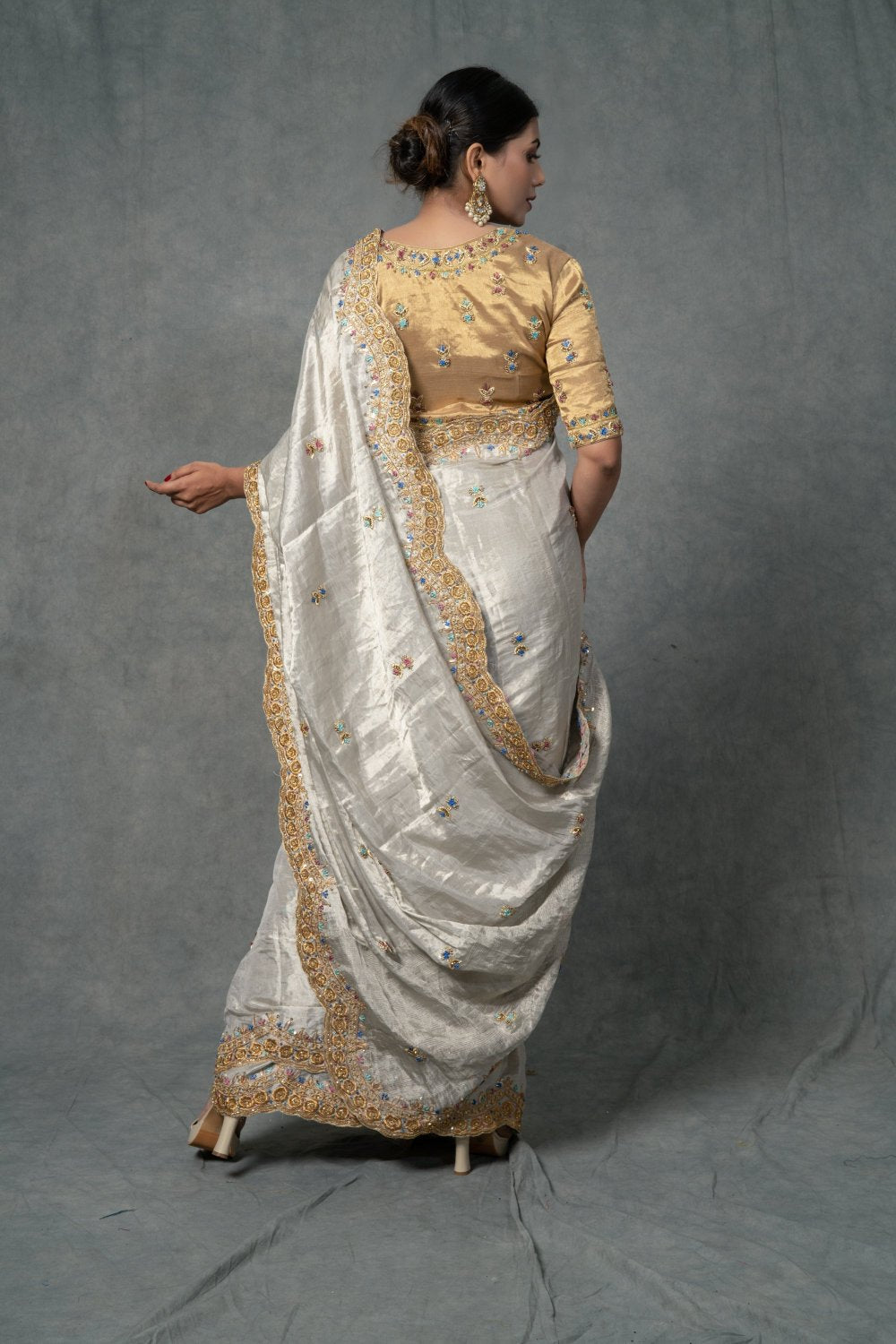 Golden Silver Saree Set - indian saree Australia