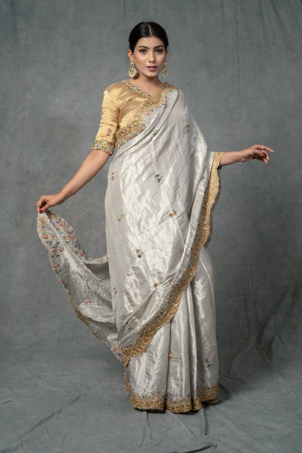 Golden Silver Saree Set - indian saree Australia