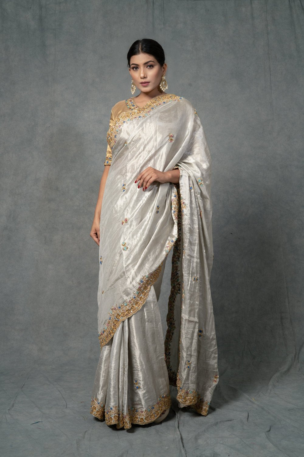 Golden Silver Saree Set - indian saree Australia