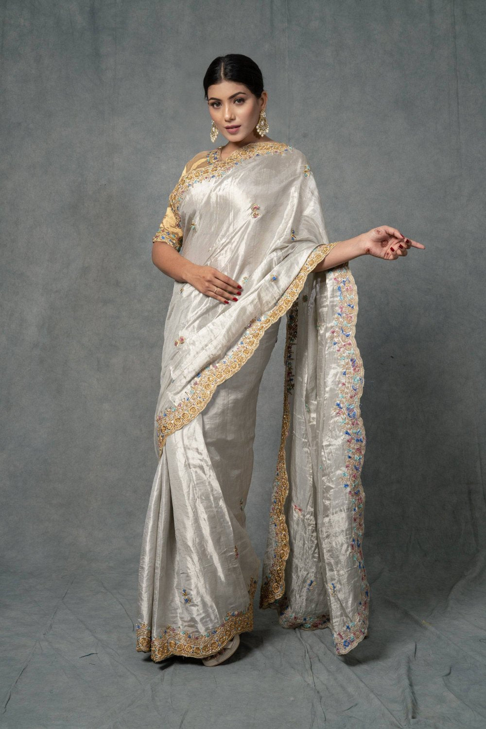 Golden Silver Saree Set - indian saree Australia