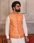 Green Adorned Waistcoat With Matching Raw Silk Suit - indian attire for men