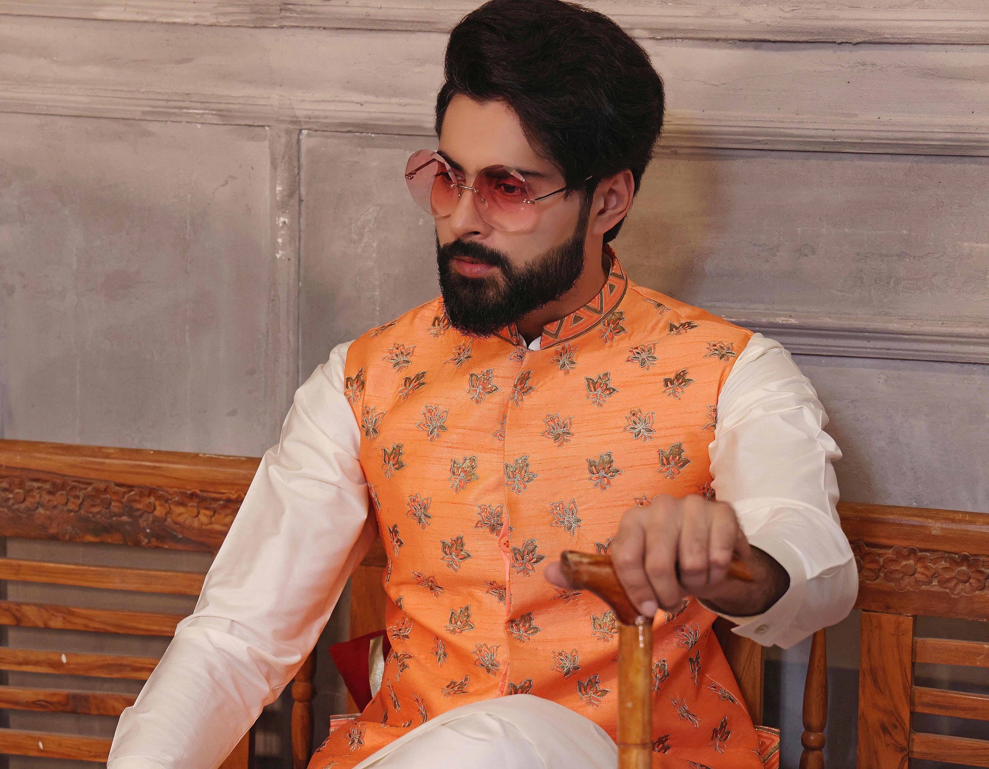 Green Adorned Waistcoat With Matching Raw Silk Suit - indian attire for men