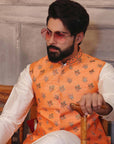 Green Adorned Waistcoat With Matching Raw Silk Suit - indian attire for men