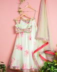 Green Chantily Louts Floral Lehenga With Multicolor Mirror Blouse - floral lehenga set
