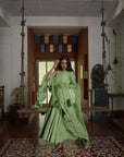Green Gulabh Anarkali With Organza Phool Dupatta - green anarkali