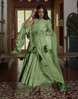 Green Gulabh Anarkali With Organza Phool Dupatta - green anarkali