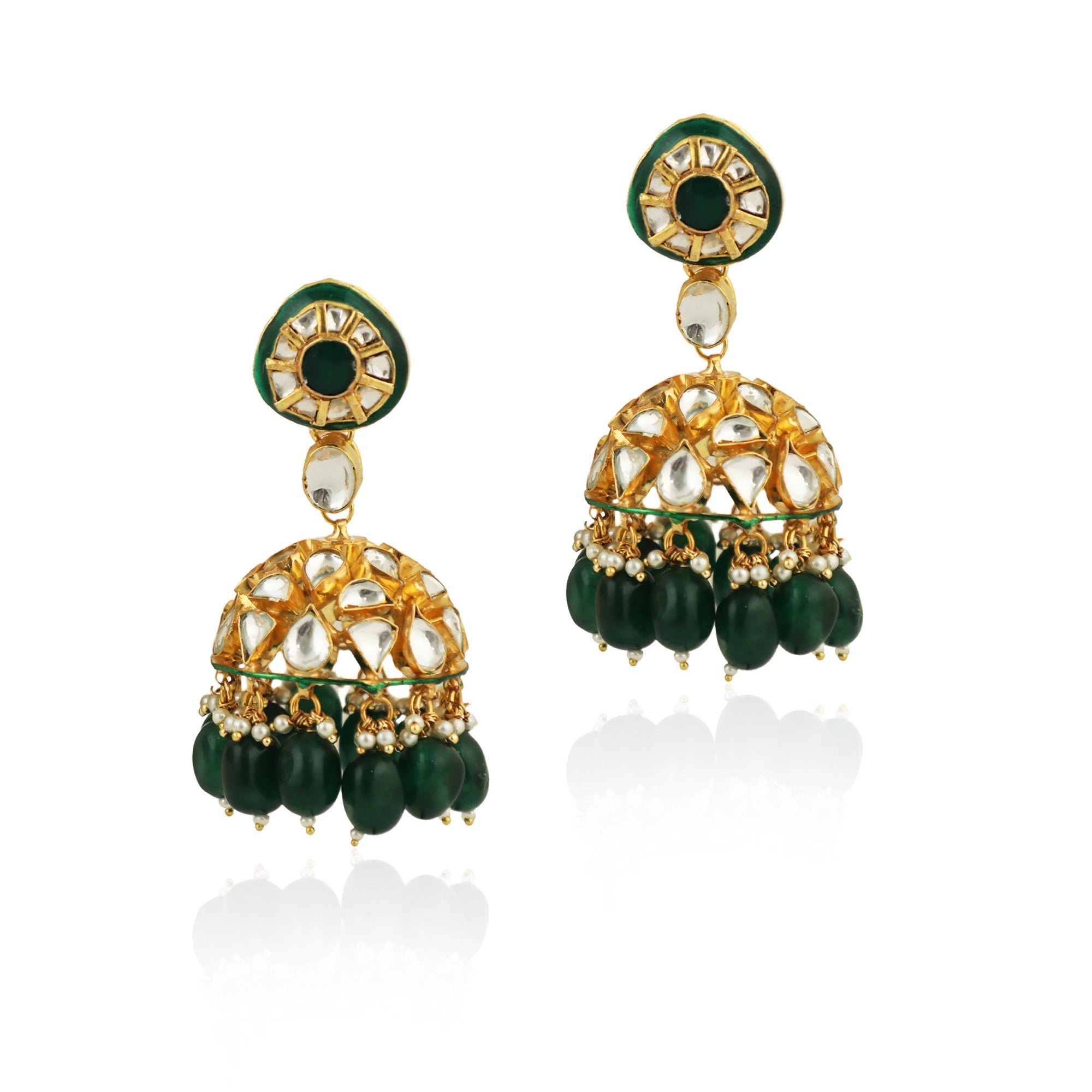 Green Meenakari Double Layered Necklace Set - indian necklace set