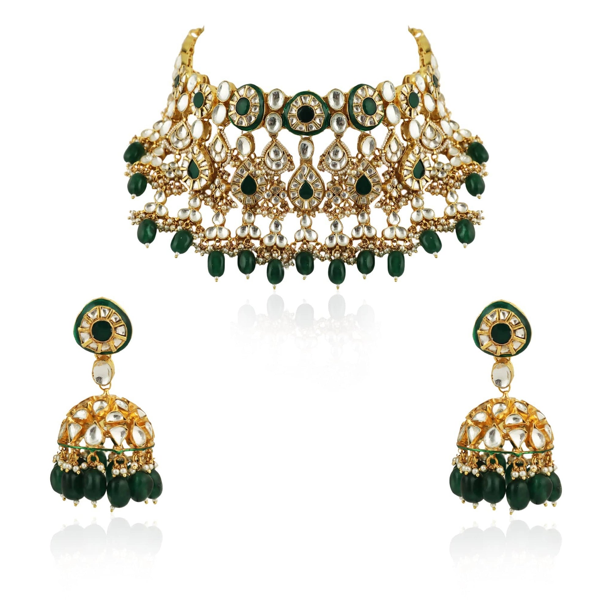 Green Meenakari Double Layered Necklace Set - indian necklace set