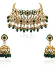 Green Meenakari Double Layered Necklace Set - indian necklace set