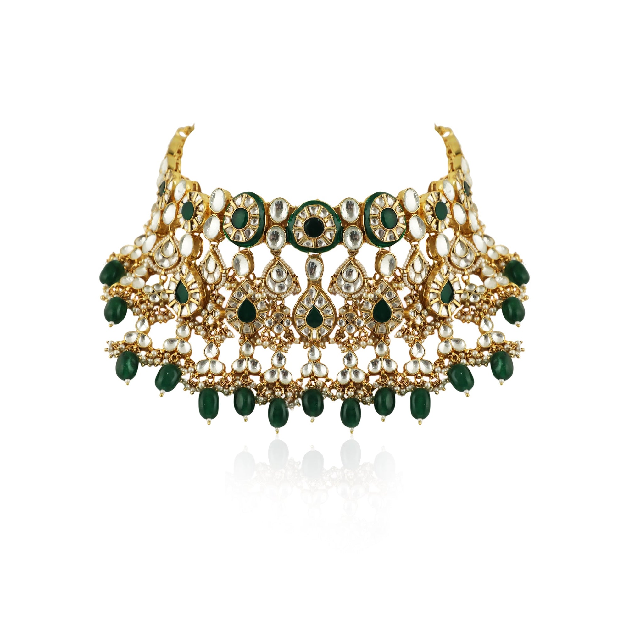 Green Meenakari Double Layered Necklace Set - indian necklace set