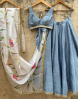 Grey Lehenga Set With Hand Painted Dupatta