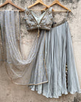 Grey Lehenga Set along with Hand-painted Dupatta - grey lehenga