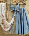 Grey Lehenga Set With Hand Painted Dupatta