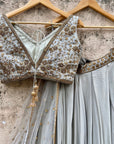 Grey Lehenga Set along with Hand-painted Dupatta - grey lehenga