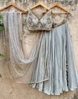 Grey Lehenga Set along with Hand-painted Dupatta - grey lehenga