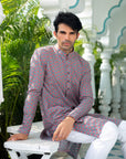 Grey Pink Kurta Set - kurta for men USA