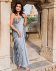 Grey Sari Gown - traditional indian clothing female