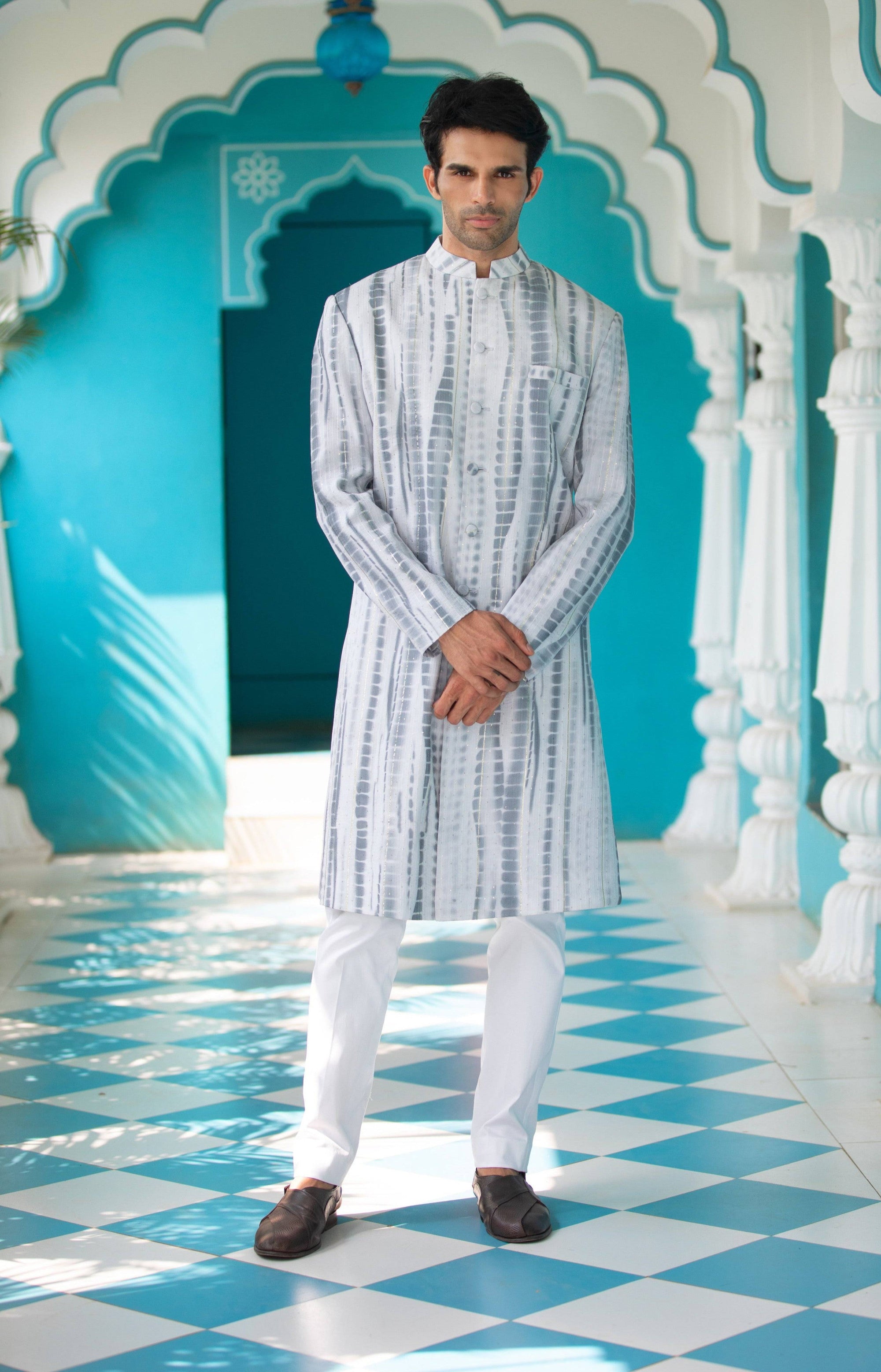 Grey Sherwani with White Pants - grey sherwani New Zealand