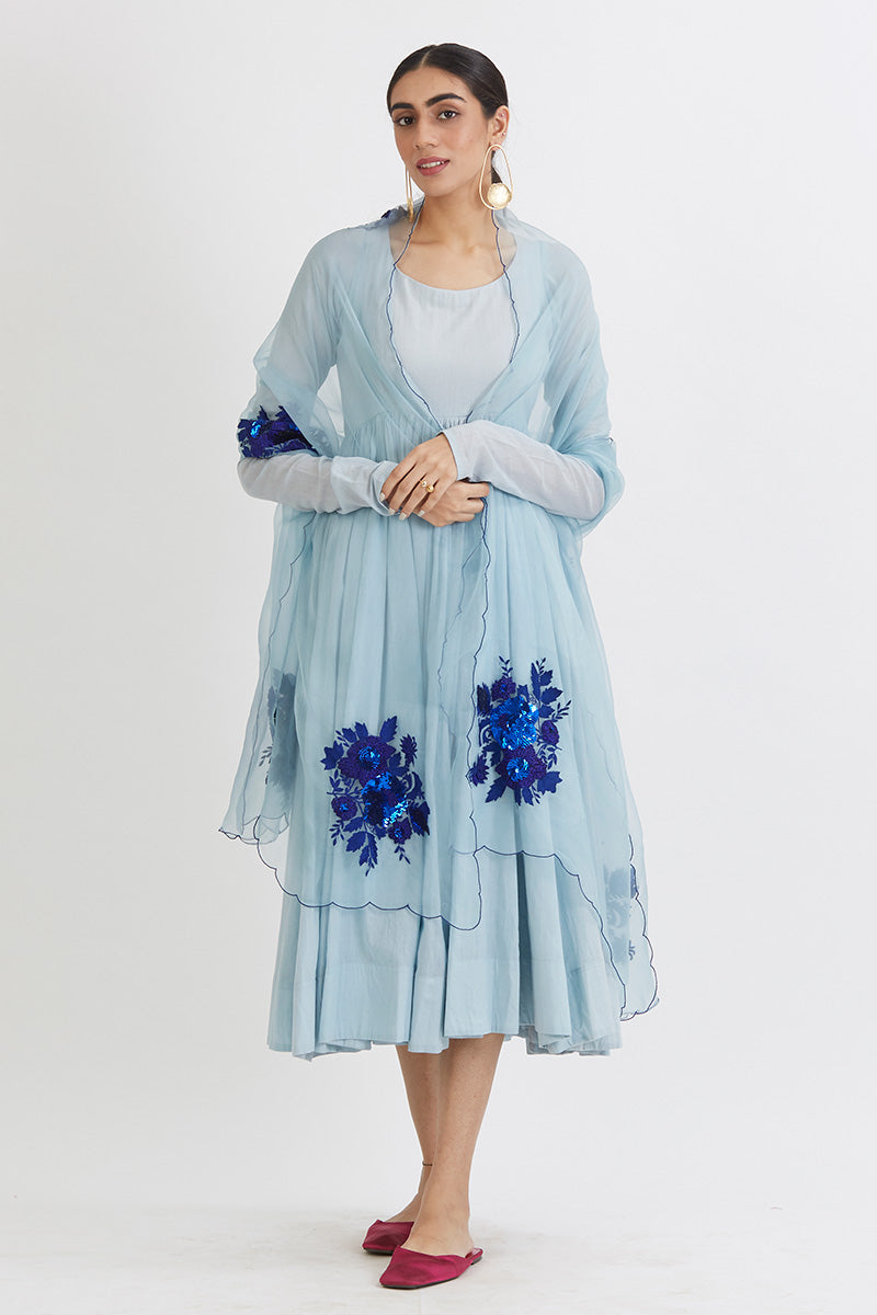 Gul Aradhana Anarkali with Organza Dupatta - blue anarkali USA
