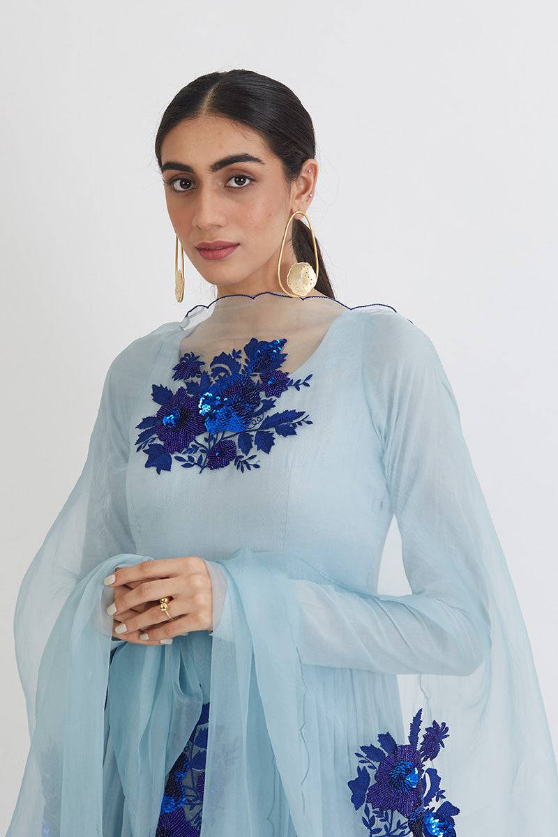 Gul Aradhana Anarkali with Organza Dupatta - blue anarkali USA