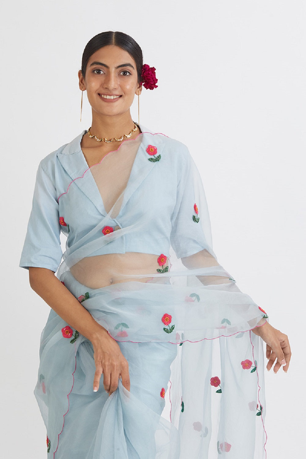 Gul Mehandi Powder Blue Saree - blue saree