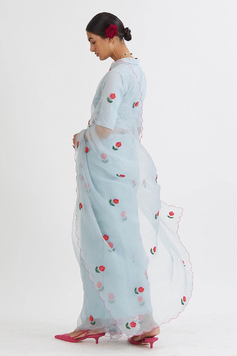 Gul Mehandi Powder Blue Saree - blue saree